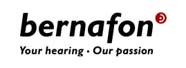 Das Bernafon Logo, bestehend aus dem Schriftzug bernafon sowie dem Slogan Your hearing Our passion.